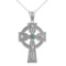 10K White Gold Celtic Trinity Diamond Cross Pendant with Emerald APPROX .03 CTW
