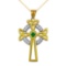 10K Two-Tone Gold Celtic Cross Trinity Knot Diamond Pendant with Emerald APPROX .25 CTW