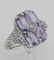 Antique Style Four Stone Amethyst / Diamond Filigree Ring Sterling Silver