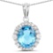 6.12 Carat Genuine Swiss Blue Topaz and White Topaz .925 Sterling Silver Pendant