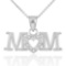 14K White Gold MOM Diamond Studded Heart Pendant APPROX .05 CTW (SI1-2, G-H)