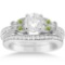 Butterfly Diamond and Peridot Bridal Set 14k White Gold (1.22ct)