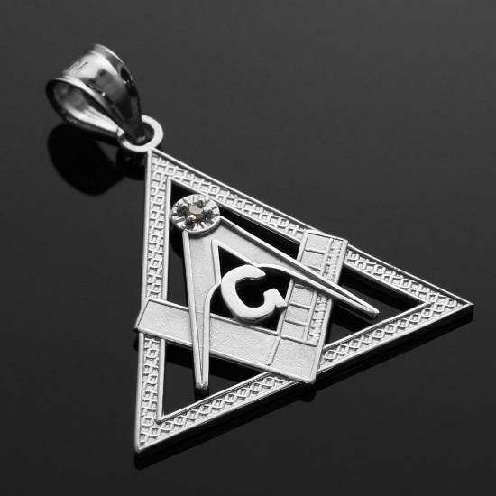 10K White Gold Triangle Freemason Diamond Masonic Pendant