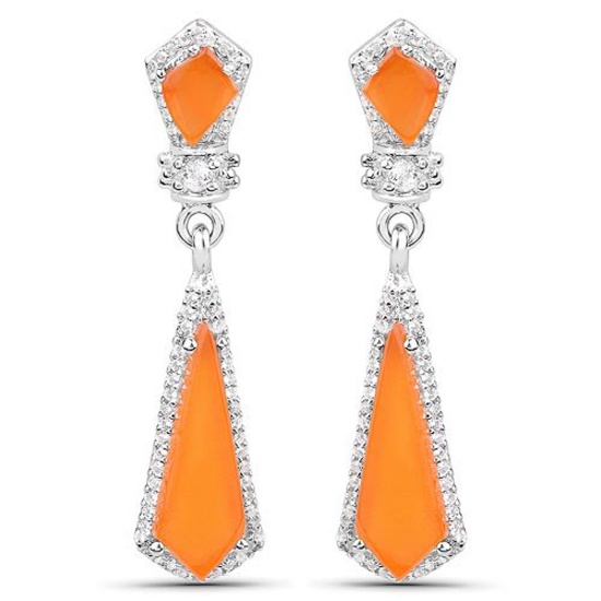 4.47 Carat Genuine Carnelian and White Topaz .925 Sterling Silver Earrings