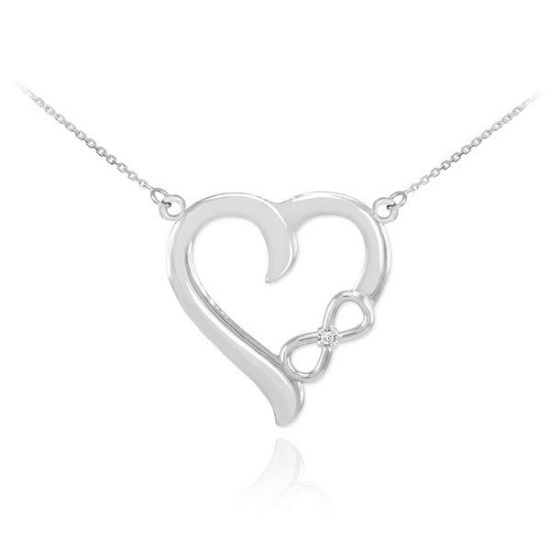 14K White Gold Infinity Heart Diamond Necklace APPROX .015 CTW (SI1-2,G-H)