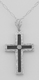 Beautiful Black Onyx Cross with Diamond Accent Center - Sterling Silver