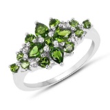 1.39 Carat Genuine Chrome Diopside and White Topaz .925 Sterling Silver Ring