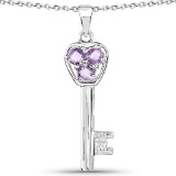 1.00 Carat Genuine Amethyst and White Diamond .925 Sterling Silver Pendant