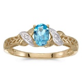 Certified 14k Yellow Gold Oval Blue Topaz And Diamond Ring 0.41 CTW