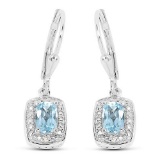 1.23 Carat Genuine Blue Topaz and White Diamond .925 Sterling Silver Earrings