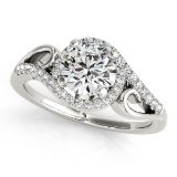 CERTIFIED 14K WHITE GOLD 1.00 CT G-H/VS-SI1 DIAMOND HALO ENGAGEMENT RING