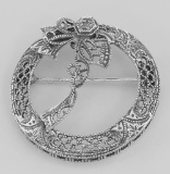 Antique Victorian Style Diamond Wreath Pin - Sterling Silver