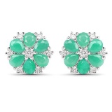 2.02 Carat Genuine Emerald and White Zircon .925 Sterling Silver Earrings