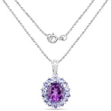 6.18 Carat Genuine Amethyst and Tanzanite .925 Sterling Silver Pendant