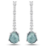 6.12 Carat Genuine Green Jasper and White Topaz .925 Sterling Silver Earrings