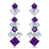 4.94 Carat Genuine Amethyst and Blue Topaz .925 Sterling Silver Earrings