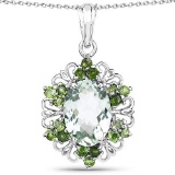 6.47 Carat Genuine Green Amethyst and Chrome Diopside .925 Sterling Silver Pendant