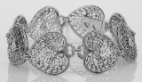 Victorian Style Filigree Heart Bracelet w/ Diamond - Sterling Silver