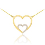 14k Gold Double Heart Necklace with Diamonds