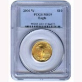 Certified Burnished American $10 Gold Eagle 2006-W MS69 PCGS