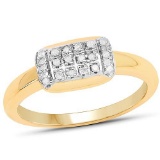 14K Yellow Gold Plated 0.12 Carat Genuine White Diamond .925 Sterling Silver Ring