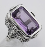 5.5 Carat Amethyst Filigree Ring - Sterling Silver