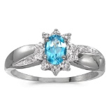 Certified 14k White Gold Oval Blue Topaz And Diamond Ring 0.41 CTW