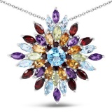 7.20 Carat Genuine Multi Stone .925 Sterling Silver Pendant