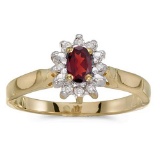 Certified 14k Yellow Gold Oval Garnet And Diamond Ring 0.31 CTW