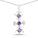 0.32 Carat Genuine Amethyst and White Diamond .925 Sterling Silver Pendant