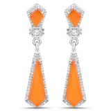 4.47 Carat Genuine Carnelian and White Topaz .925 Sterling Silver Earrings