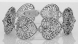 Victorian Style Filigree Diamond Heart Bracelet in fine Sterling Silver