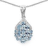 2.06 Carat Genuine Aquamarine & White Diamond .925 Sterling Silver Pendant