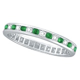 Emerald and Diamond Channel Set Eternity Band Ring 14k White Gold (1.04ct)