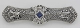 Art Deco Style Blue Sapphire Filigree Bar Pin / Brooch - Sterling Silver
