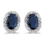 Diamond and Blue Sapphire Earrings 14k White Gold (1.20ct)