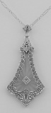 Sunray Camphor Glass Crystal Filigree Diamond Pendant - Sterling Silver