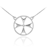 14k White Gold Diamond Maltese Cross Necklace APPROX .01 CTW