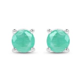 1.50 Carat Genuine Emerald .925 Sterling Silver Earrings