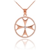 10K Rose Gold Diamond Maltese Cross Pendant APPROX .01 CTW