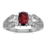Certified 10k White Gold Oval Garnet And Diamond Ring 0.71 CTW