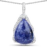 5.81 Carat Genuine Blue Aventurine and White Topaz .925 Sterling Silver Pendant