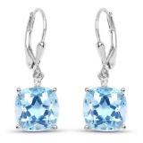 8.83 Carat Genuine Blue Topaz and White Topaz .925 Sterling Silver Earrings