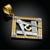 10K Two-Tone Gold Square Freemason Diamond Masonic Pendant