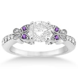 Butterfly Diamond and Amethyst Engagement Ring 18k White Gold (1.20ct)