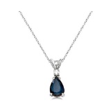 Pear Blue Sapphire and Diamond Solitaire Pendant Necklace 14k White Gold