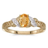 Certified 14k Yellow Gold Oval Citrine And Diamond Ring 0.32 CTW