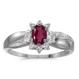 Certified 14k White Gold Oval Rhodolite Garnet And Diamond Ring 0.5 CTW