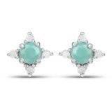 0.58 Carat Genuine Emerald and White Diamond .925 Sterling Silver Earrings