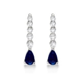 Pear Sapphire and Diamond Graduated Drop Earrings 14k White Gold (0.80ctw)